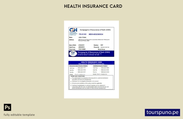 Plantilla de tarjeta de seguro médico de Haití lista para imprimir